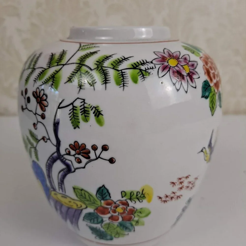 Japanese Porcelain Vase Floral Flying Crane Traditional Heygill Import